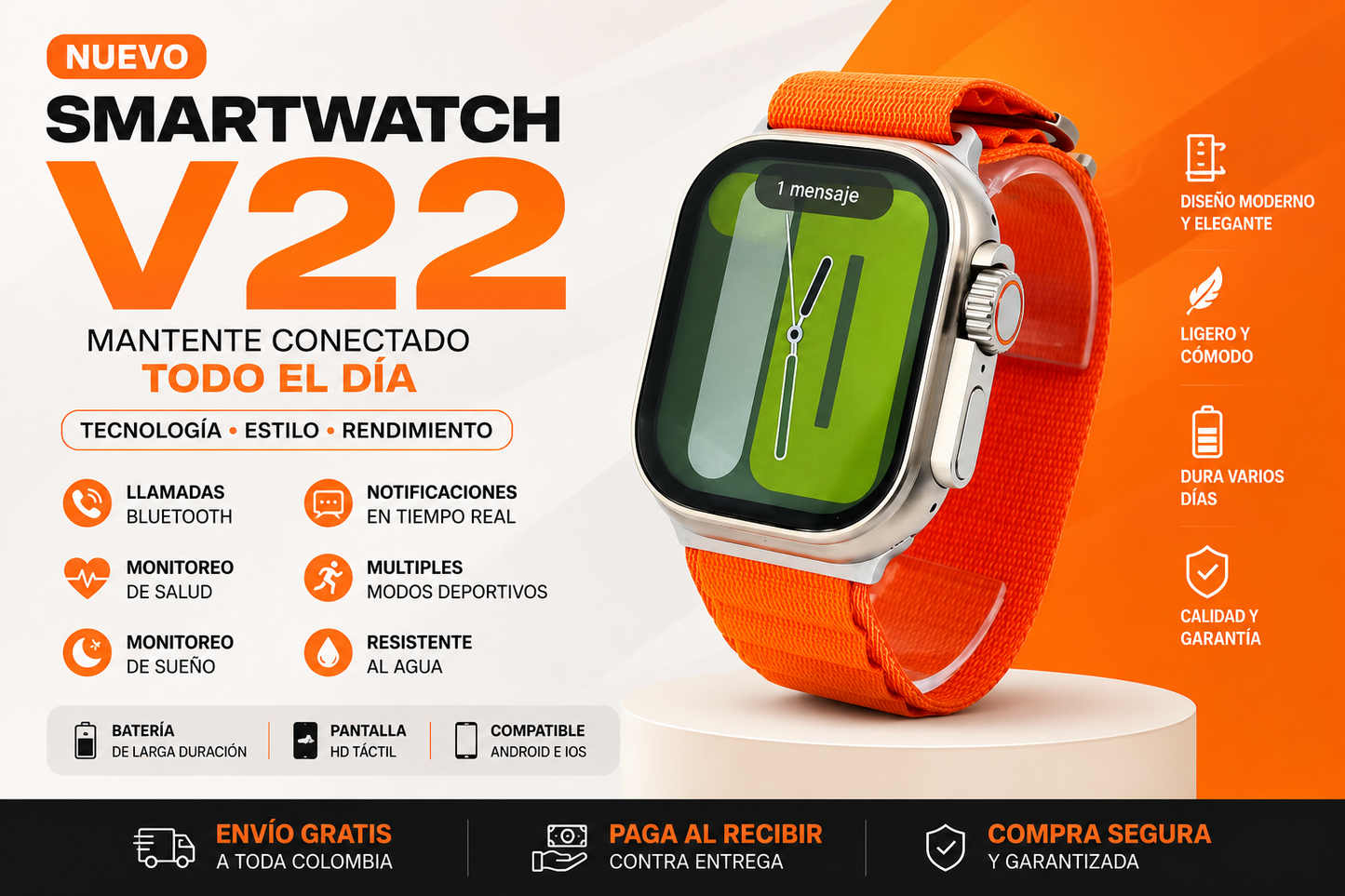 Smartwatch V22: Mantente Conectado Todo el Día